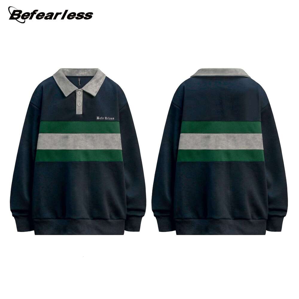 American Vintage Patchwork Sweatshirt Set Couple Trendy Loose Color-Block Sports Style Unisex Polo Shirt Jacket B5