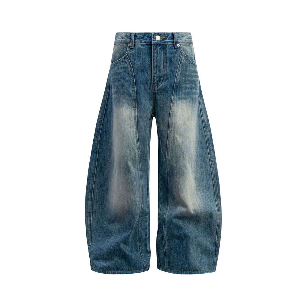 American Style Washed Vintage Silhouette Scimitar Jeans Trendy Brand High-End Feel Men's Loose Wide-Leg Pants B5