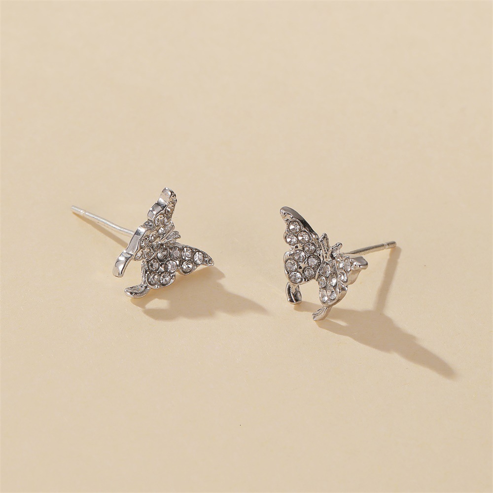 Korean Version Classic Elegant Two Butterflies Sweet Light Simple Rhinestone Butterfly Stud Earrings