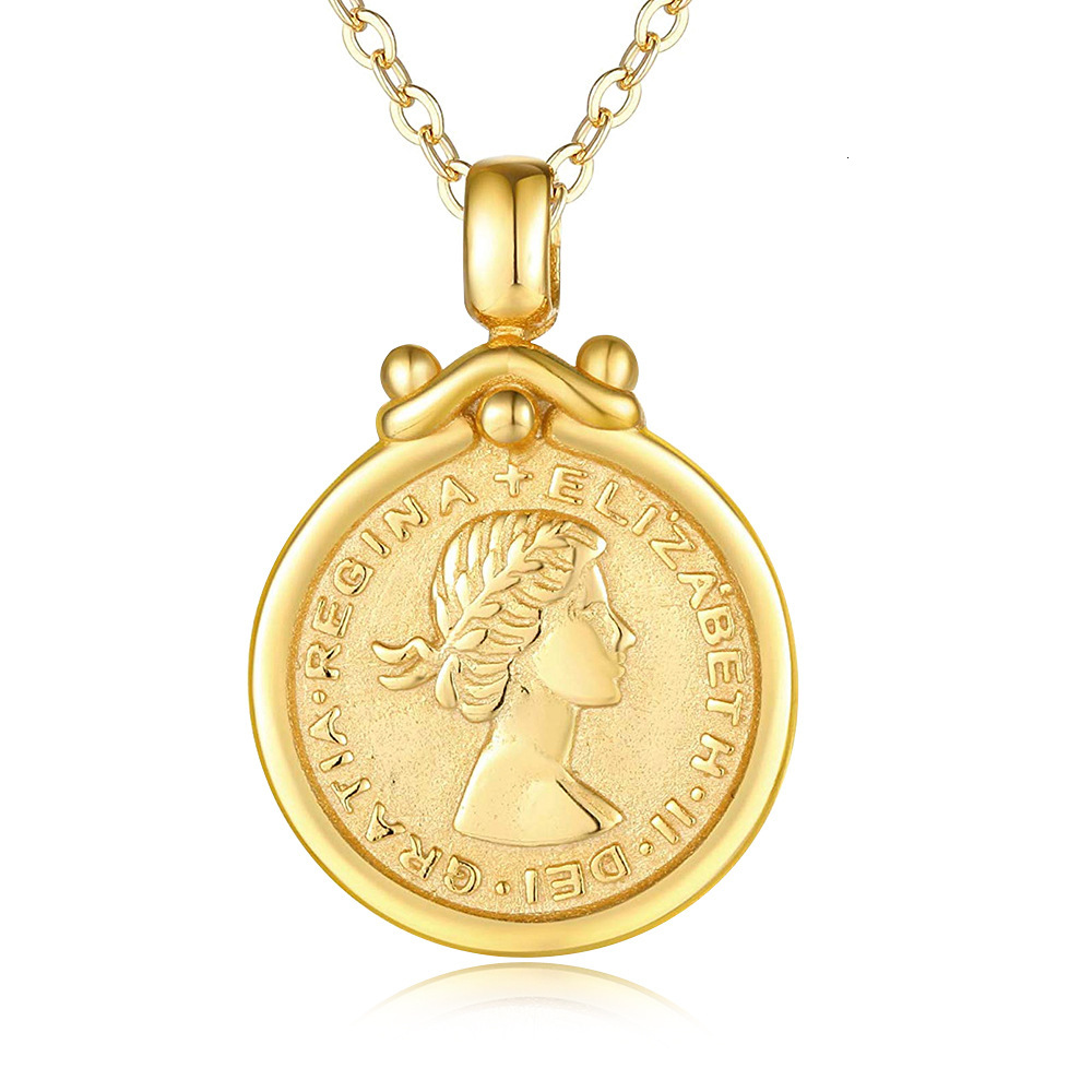 Sterling Sier Palace Portrait Coin Relief Necklace Ins Style Fashion Personality Pendant Clavicle Chain Jewelry for Women