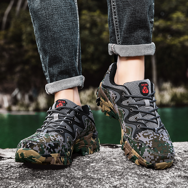 2025 New mountaineering for men, anti-skid and wear-resistant military camouflage outdoor cross-country breathable mesh hiking work shoes