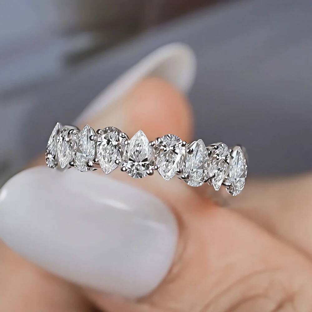 BXINY Pear Cut Full Moissanite Rings 925 Sterling Silver GRA Certified Lab Diamond For Women Eternity Wedding Bands Fine Jewelry