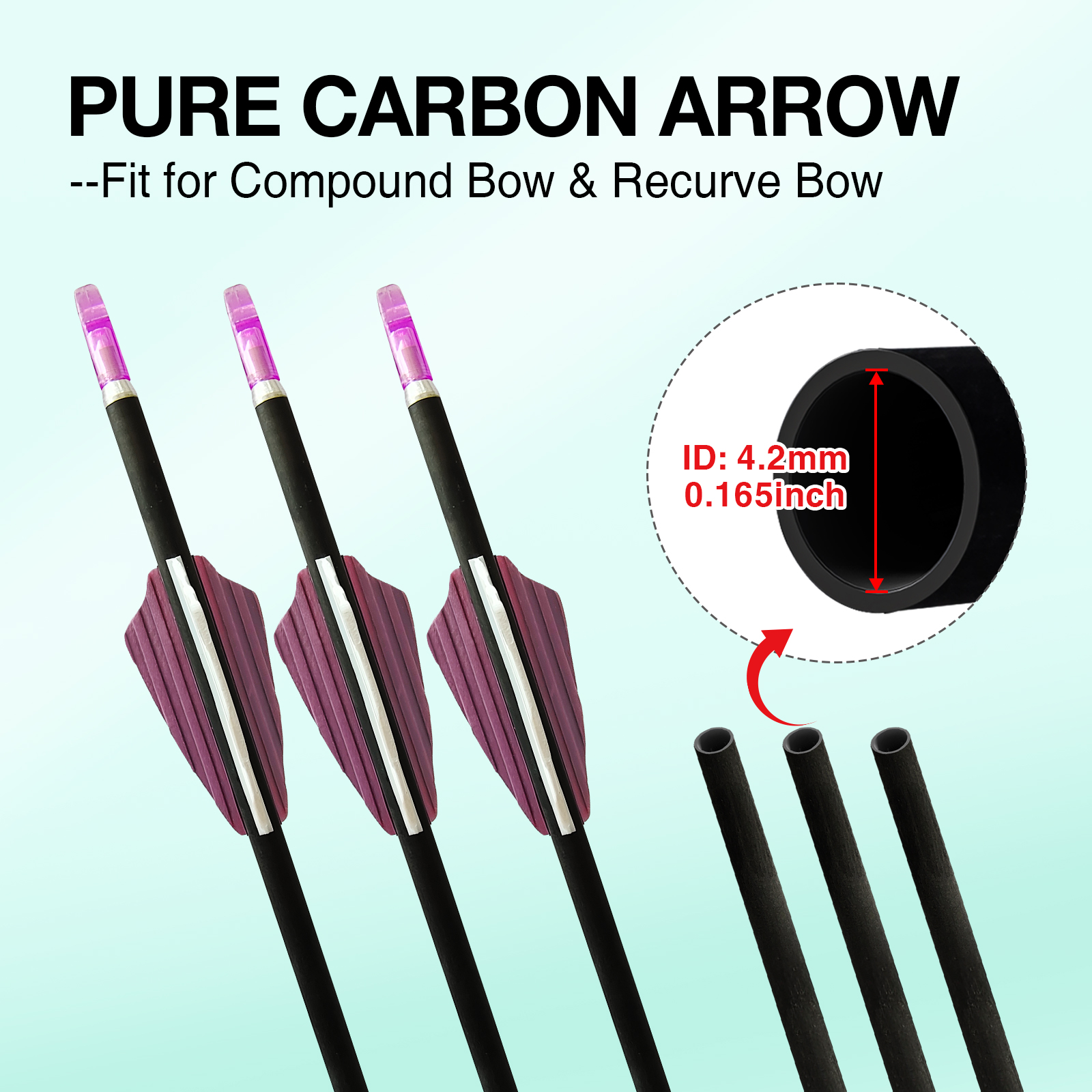 31inch Archery Spine 350-1500 Hunting Arrows without Arrowheads 4.2mm Carbon Fiber Arrows Training Arrows (6Pcs)