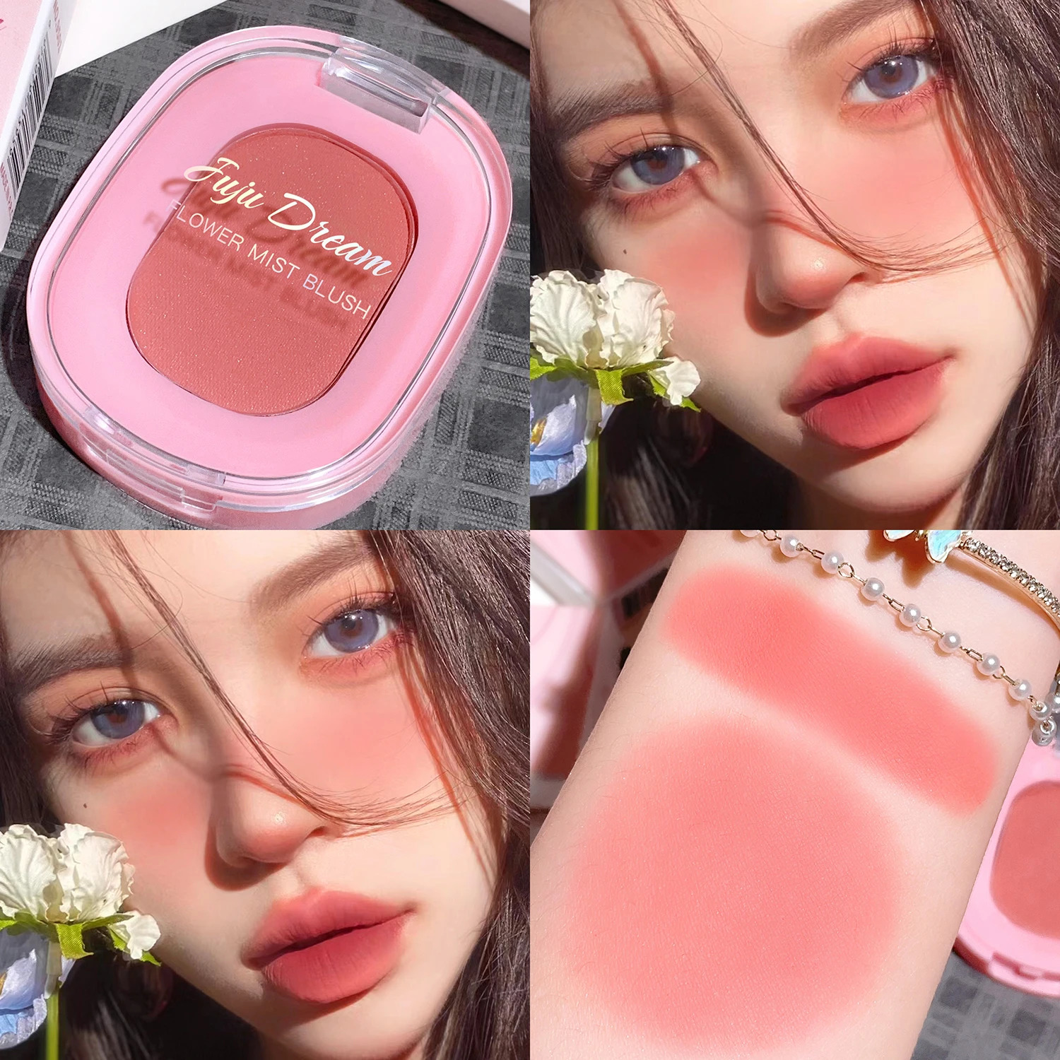 Monochrome flower mist blush powder fine matte brightens rouge natural nude powder pink trimming blush 250813