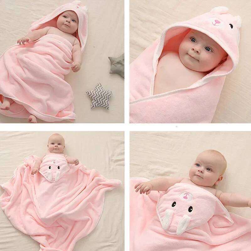 Cartoon Baby Bath Towels Soft Boys Girls Hooded Swaddle Wrap Newborn Towel Blanket Cute Toddler Bathrobe Warm Sleeping Bed Set