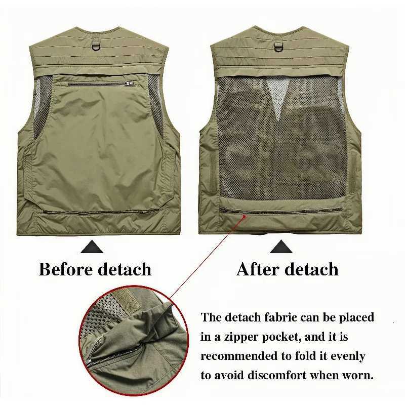 Mens Vest Multi-ket Thin Trend Mesh Breathable Detachable Waistcoat Outdoor Mountaineering Fishing Casual Vest Y250814