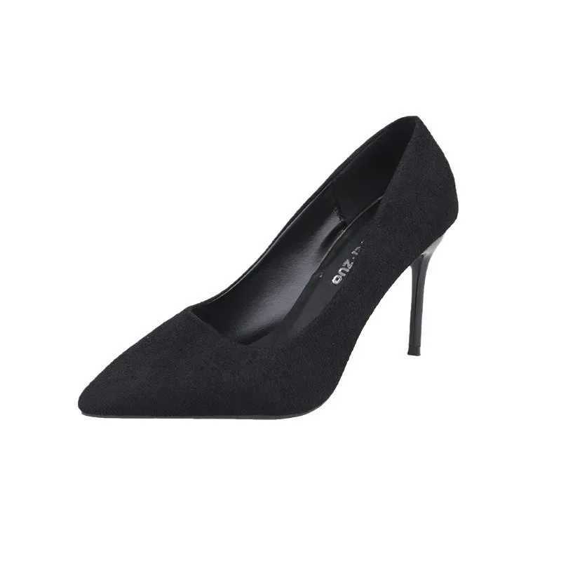 Spring and Autumn New Black High Heels Female Shallow Mouth Pointed Thin with Sexy Temperament Single Shoes Womens Shoes W250814