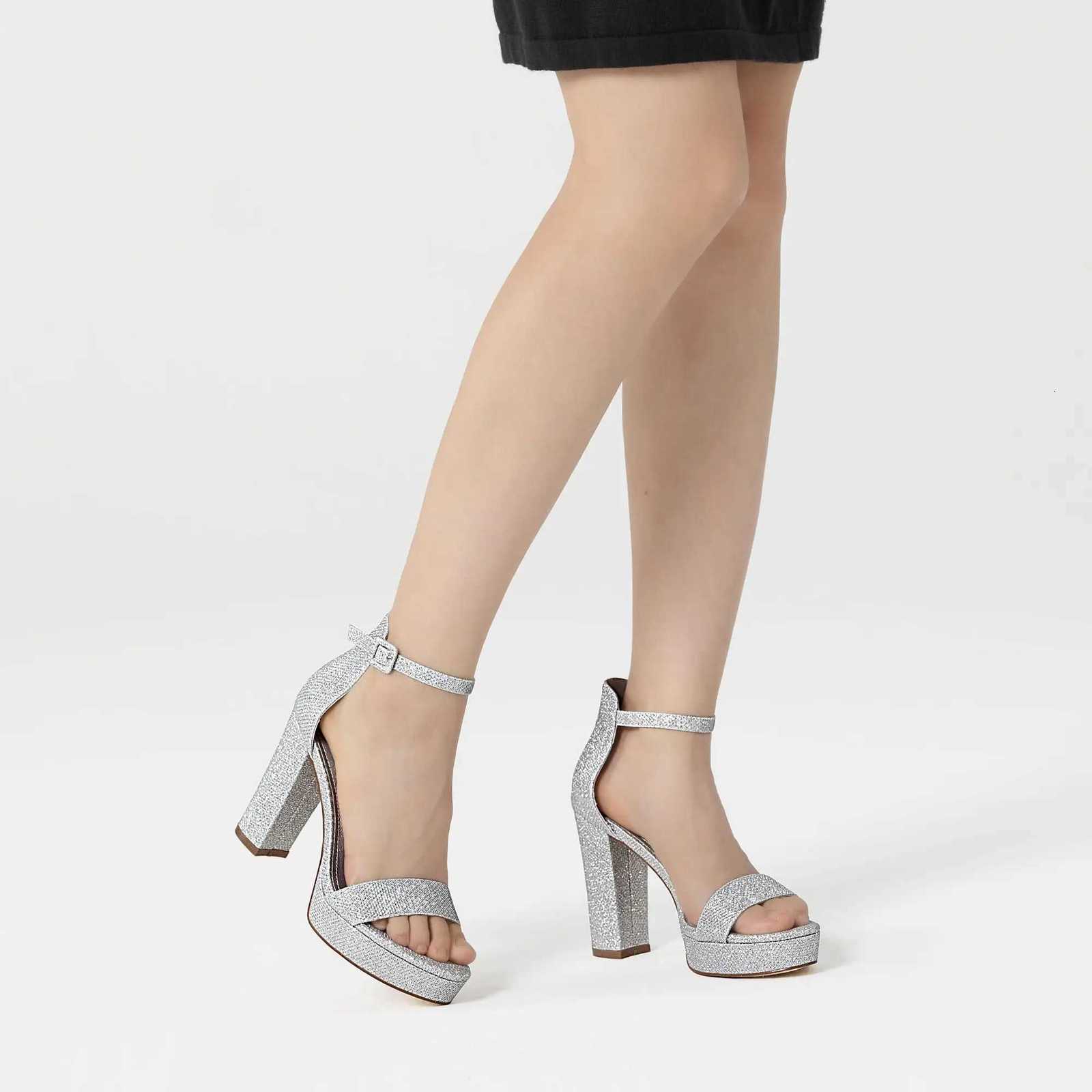 Fashion Womens Chunky High Heels Sandals Elegant Platform Heels 4 Inches Shoes Open Toe Ankle Strap Dress Pumps Sandals W250814