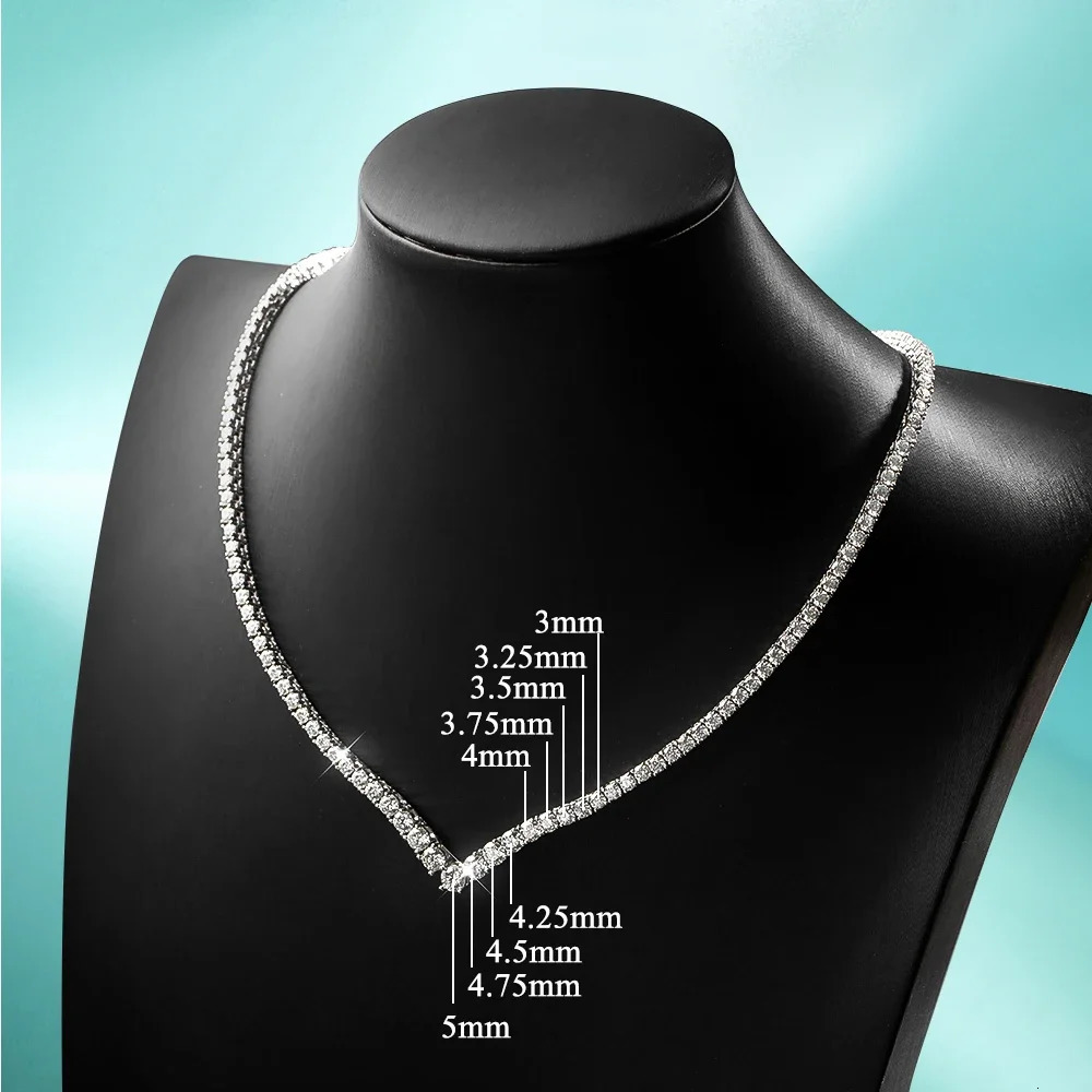 FEOBUR Vshaped Full Tennis Necklace for Women Wedding Party Jewelry with GRA 925 Sterling Silver Neck Chain Choker 250811