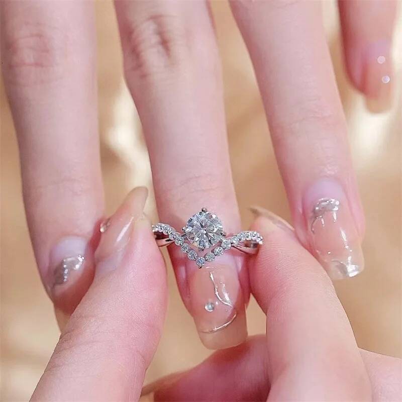 NKHOG Real S925 Silver 1ct Moissanite Ring For Women Band Plated 18K White Gold Pass Diamond Test Jewelry Wedding Cross Rings