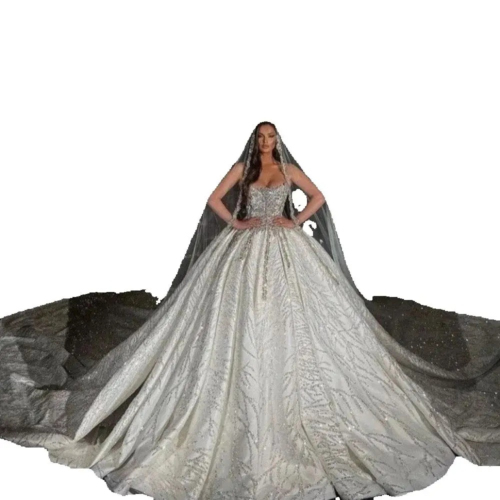 Exquisite Strapless Beaded Wedding Dress Ball Gown Elegant Crystal Lace Bridal Dress Customized Sleeveless vestidos de novia