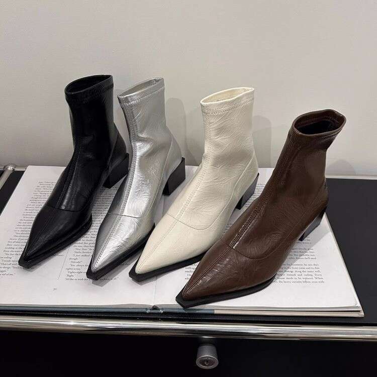 Pointed Toe Short for Women New 2025 Autumn Winter Women's Fashion Chunky Heel Slim Niche Design Single Boots