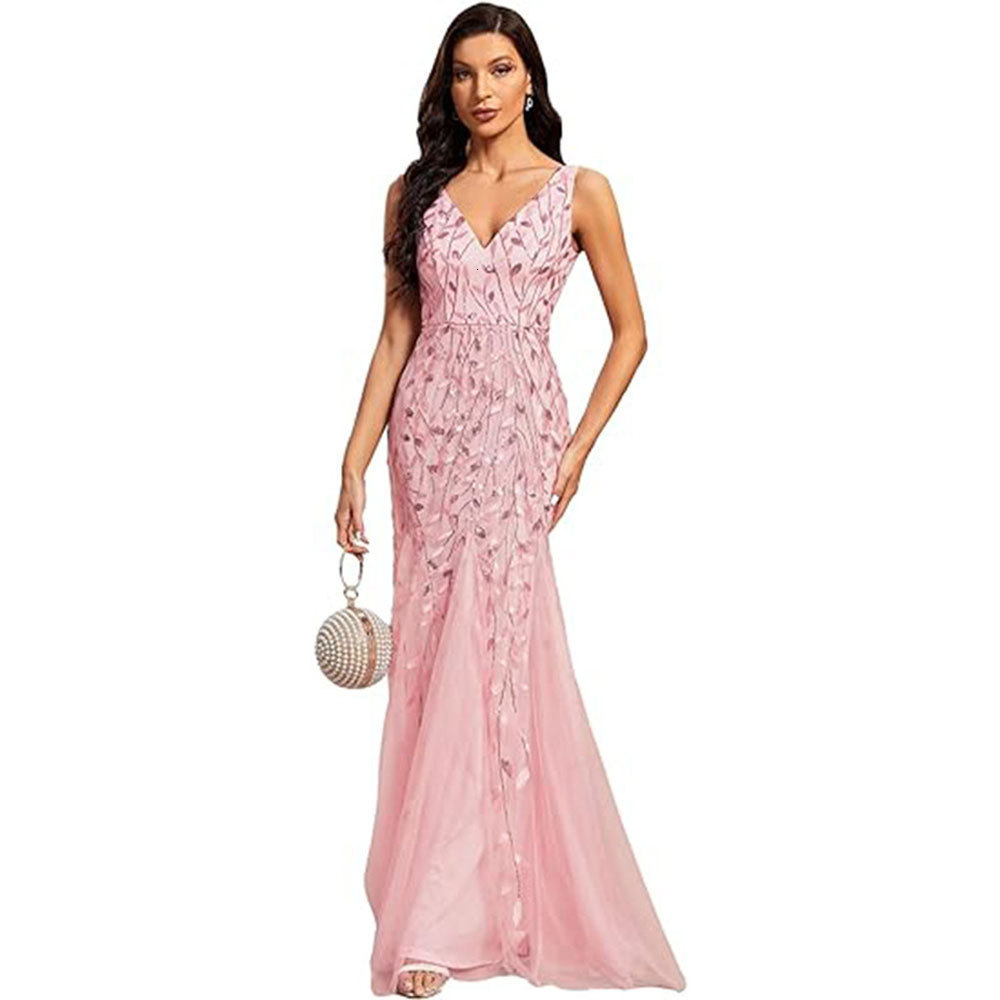 Sexy Sequin Mesh Party Dress Women Patchwork Sling V Neck Backless Long Robe Spring Summer Lady Slim Sleeveless Dresses 250520