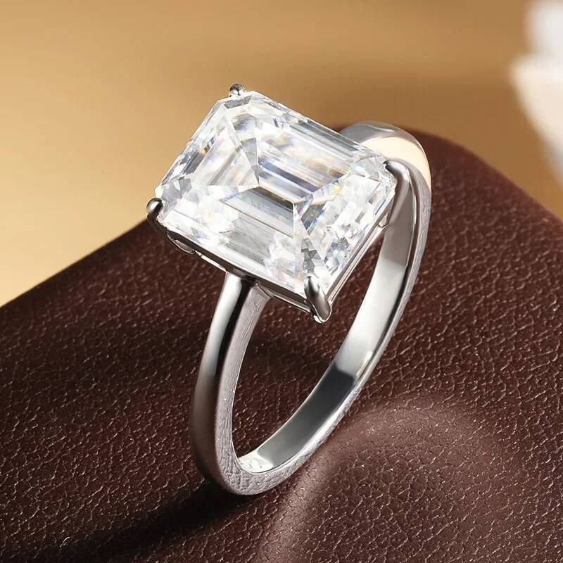NKHOG 4CT Emerald Cut Moissanite Ring S925 Sterling Silver Solitaire Lab Diamond Wedding Band Rings Gift Jewelry GRA Certificate