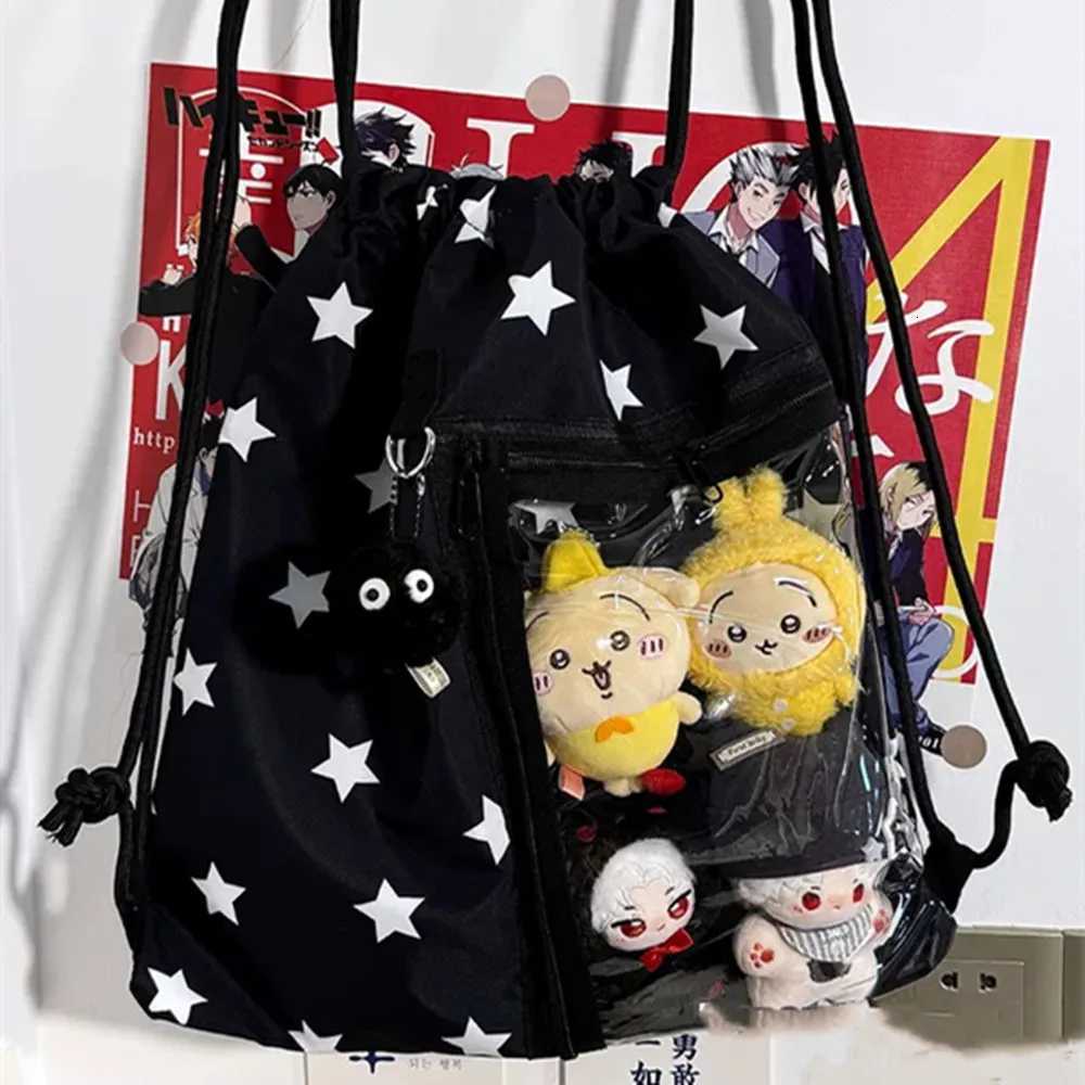 Korean Fashion Student Canvas Bag Y2K Star Print Drawstring Backpack Girls Lightweight Pain-Free Bag Large Capacity Shoulder Bag XJ250814