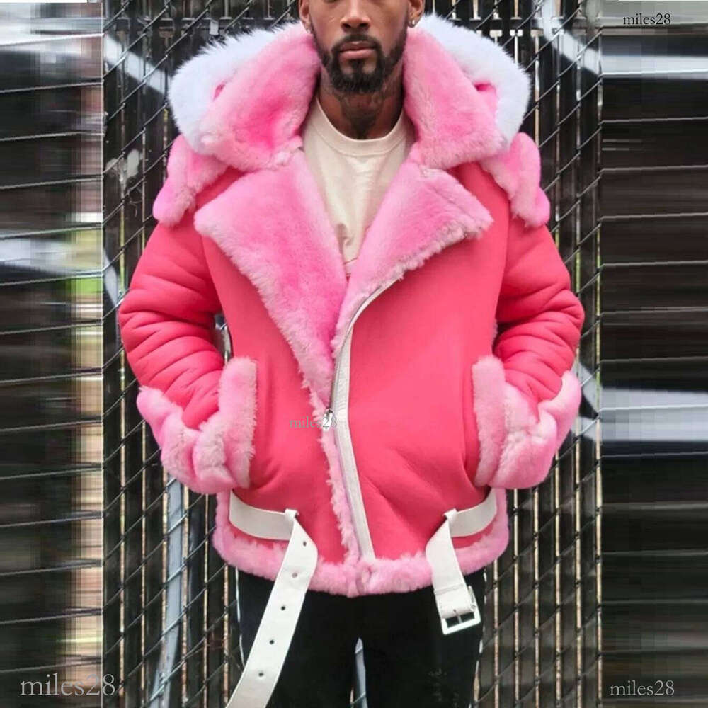 Men's Fur Faux Fur Winter Men Jacket Plus Size Men Coat Faux Fur Solid Men Clothing Pink Black 230919