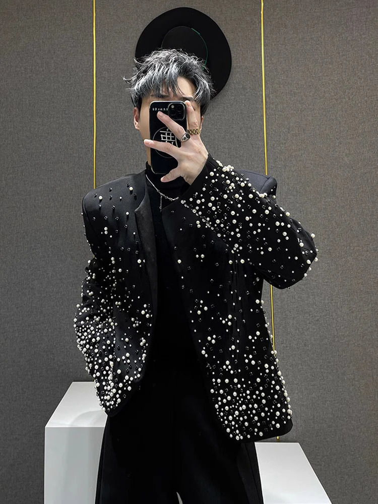 High-end Diamond Splicing Short Jackets Mens Spring Autumn Fashion Small Fragrant Coats Masculinity Trend Pearl Jacket 250811