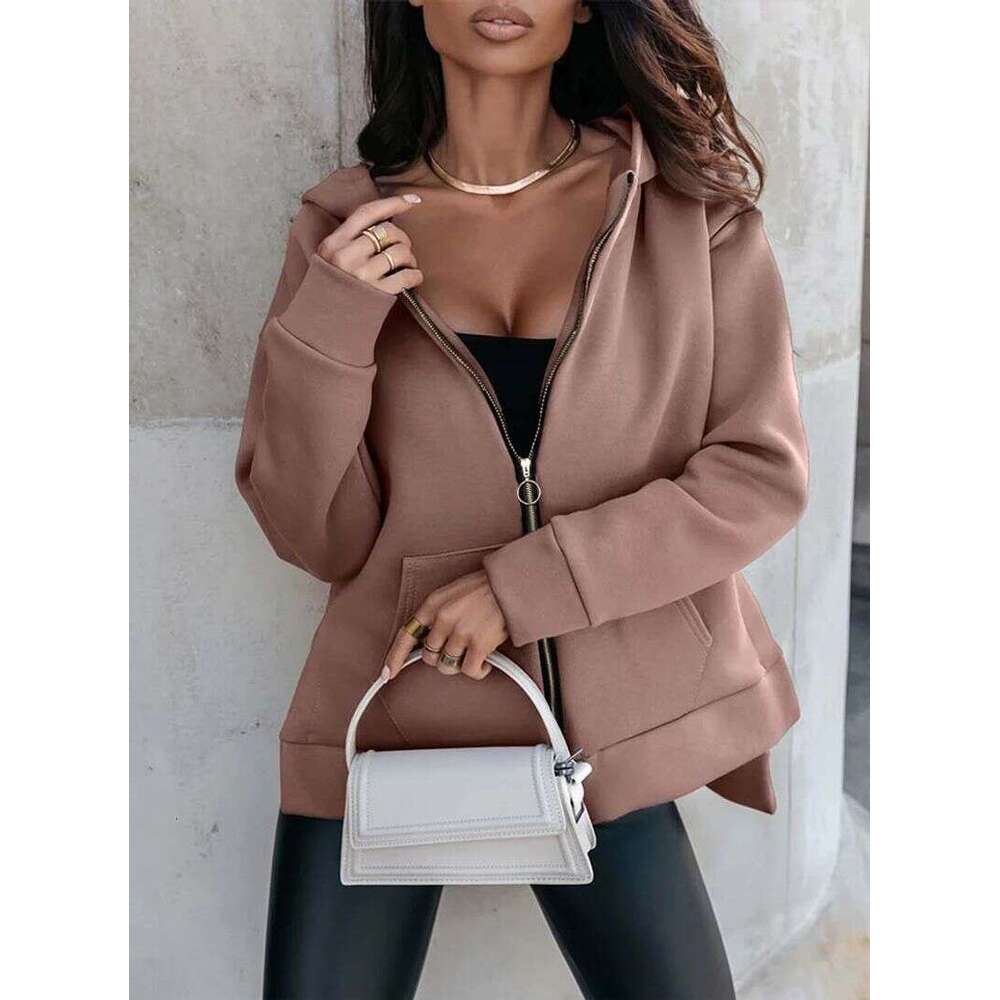 Women's sports pocket zipper loose casual hoodie