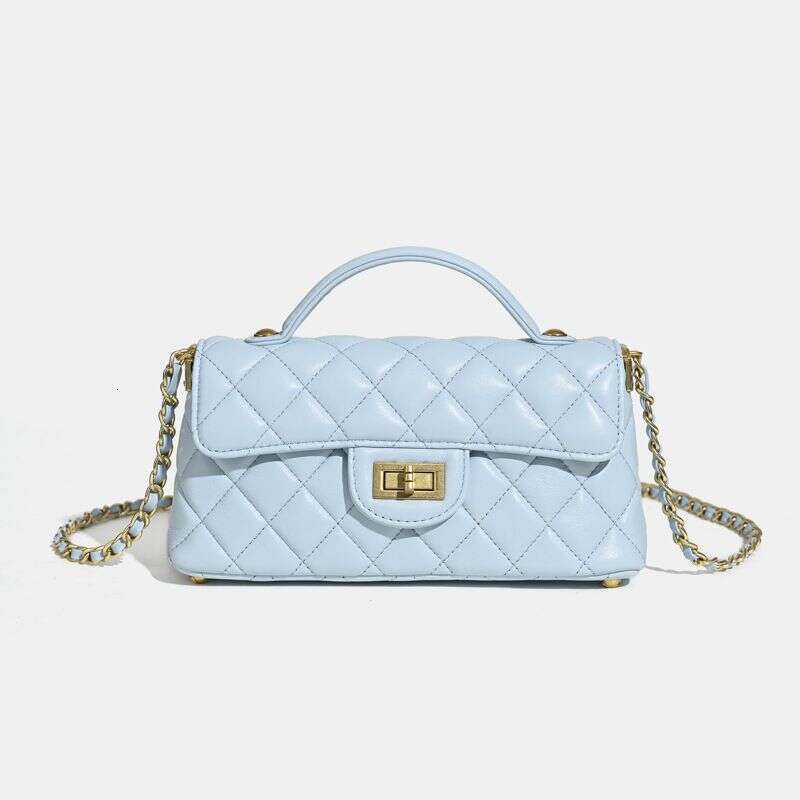 New Top Layer Sheepskin Dia Pattern Style Chain Crossbody Single Shoulder Handbag Small Square Bag