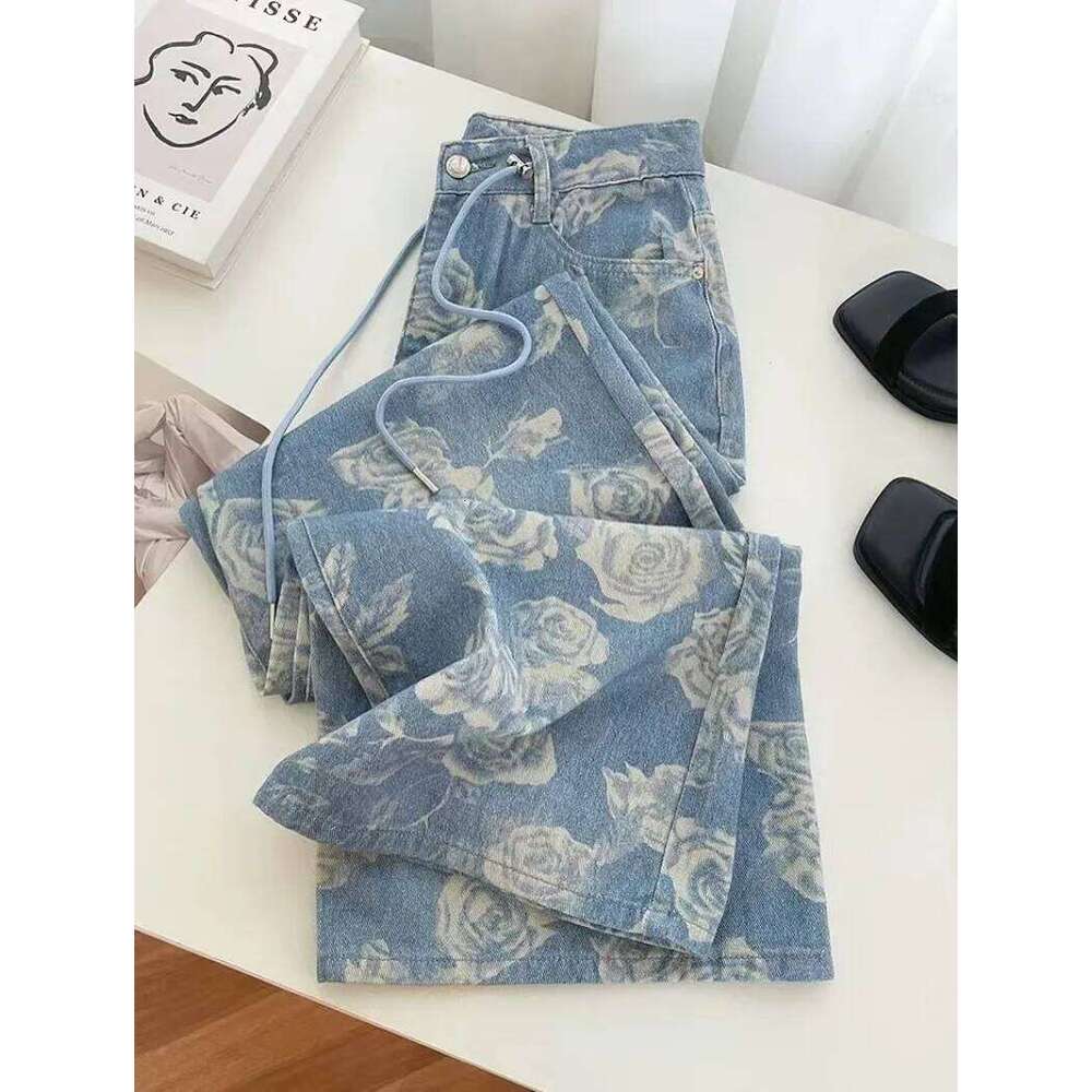 European and American street straight tube slim women high waist jeans punk fashion popular drag pant casual wide leg pants