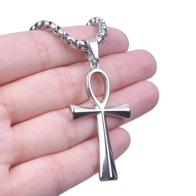 4mm Width Stainless Steel Jewelry Chain Necklaces For Women Men Accessories Ankh Cross Pendant Charm Necklace Statement Fashion 250812