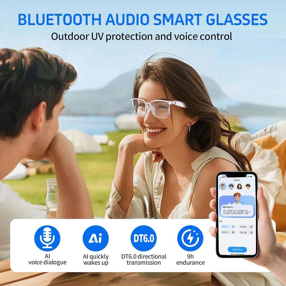 ITHUGE Smart Bluetooth Glasses 5.4| AI Voice Assistant 144 Language Translation Glasses, IP65 Waterproof Resin Frame for Men and Women, Noise Reductio