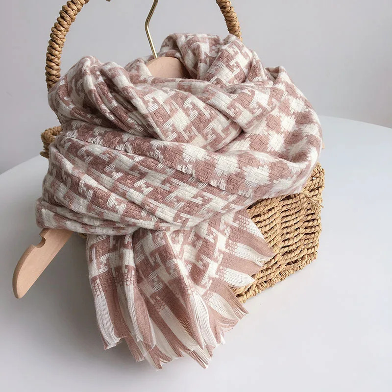 Black White Cherkered Cashmere Scarf Shawl For Women 250808