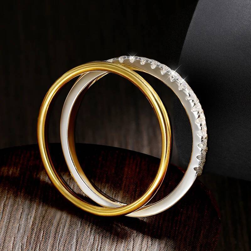 KNOBSPIN D VVS1 Moissanite Stacking Rings for Women Man GRA Diamond Jewelry s925 Sterling Silver Plated 18k Gold Wedding Band