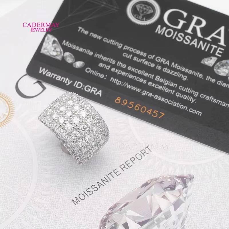 Cadermay Hip-Hop Jewelry Pass Dia Tester Custom Made Sterling Sier D VVS 3 Rows Half Eternity Moissanite Ring Band Men