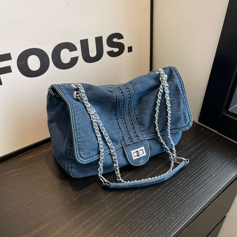 New Korean Style Bags Designer Women Washed Denim Single Shoulder Bag for Women, Niche Design Messenger Bag, Fashionable Large Capacity Handbag