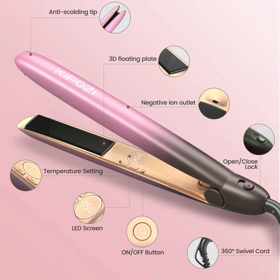 KIPOZI R7 Rose Gold Luxury Hair Straightener Curling Iron Titanium Flat Iron for Different Hair Styles Salon Hair Styling Tool W250814