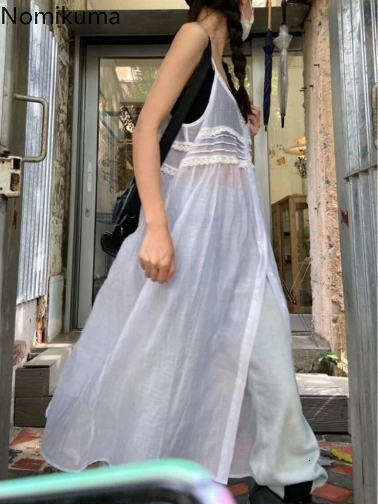 Summer Y2K Dress for Wome Sexy Sling Clothes Femme 2025 Vestidos De Mujer Long Robe Korean Fashion See Through White Dresses 250813