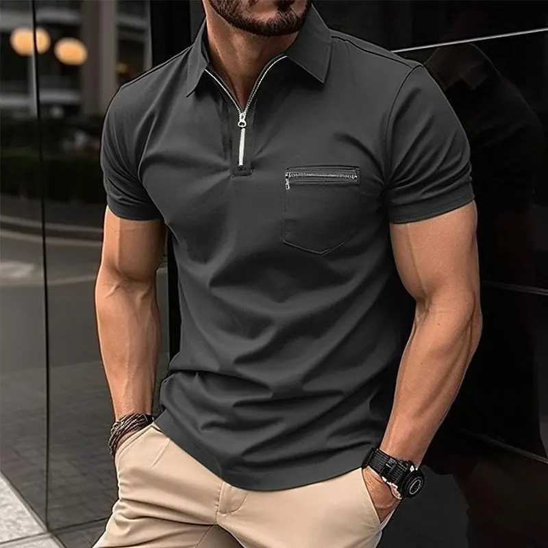 Stylish Mens Zipper Pocket Short Sleeve Polo Shirt Cool Summer Casual Daily Outdoor Sports Business Korean Style Solid Color Top XJ250804
