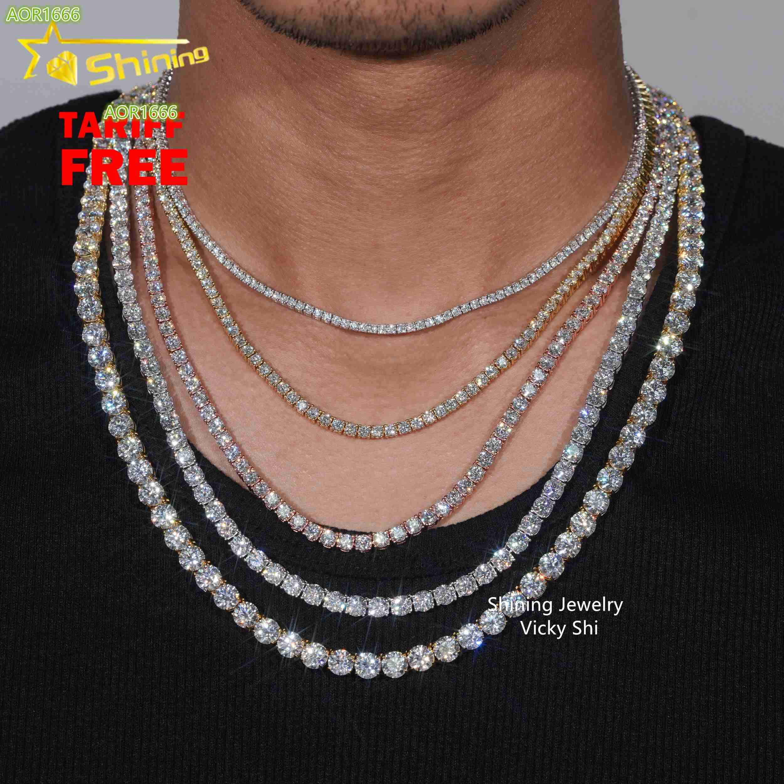 Best Selling GRA Certificated VVS Moissanite Tennis Chain 925 Silver 2mm 3mm 4mm 5mm Iced Out Moissanite Tennis Choker Necklaces