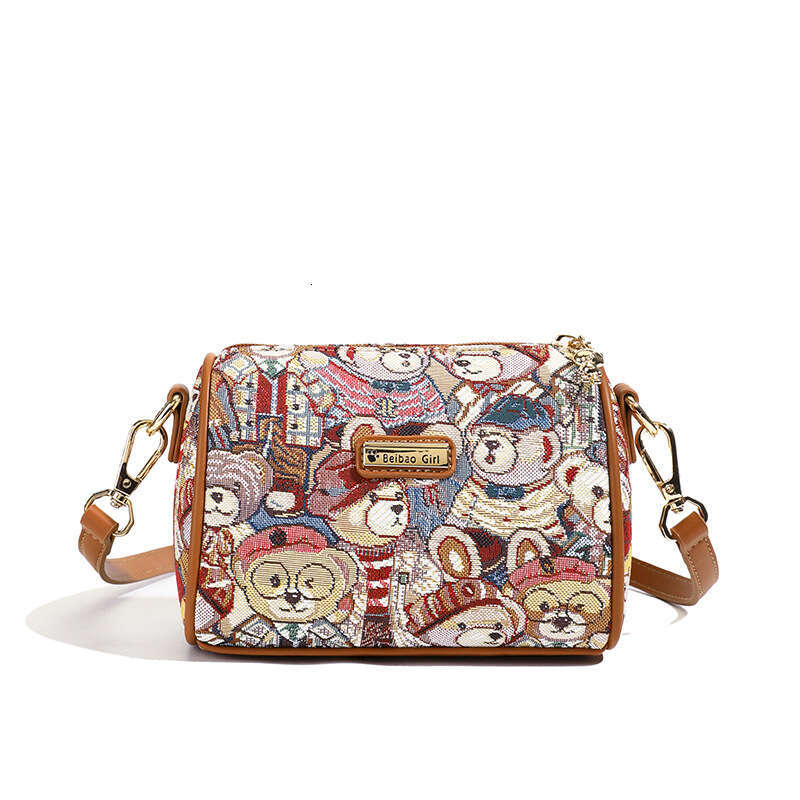 New Product Beibao High-End Canvas Embroidered Bear Single Shoulder Crossbody Small Bag