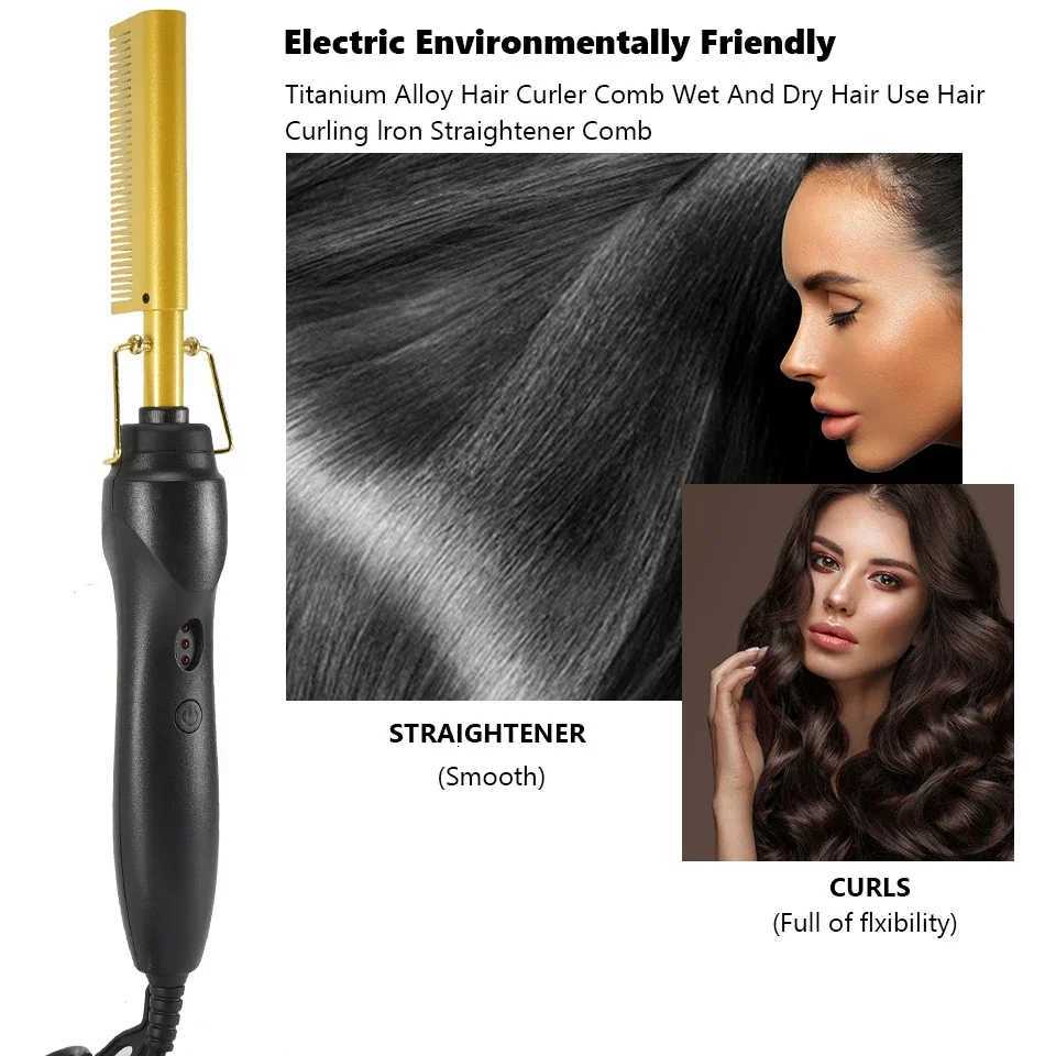 Hair Straightener Flat Irons Wet Dry Use Hot Comb Heating Hair Straight Styler Curling Iron Comb Fast Heating Press Comb W250814