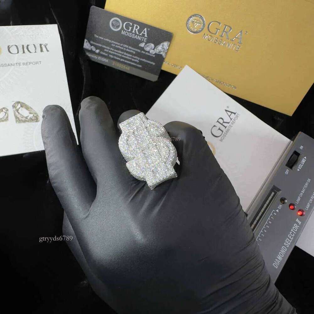 14k Yellow And White Gold Rings Dropshipping 8mm Moissanite With Side Lab Grown Dia iced out Ring