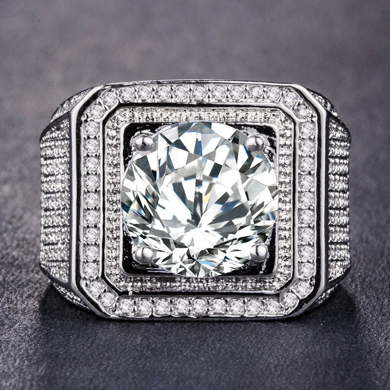 Milangirl Big Hip Hop Rhinestone Men Out Bling Square Ring Pave Setting CZ Wedding Engagement Rings Top Quality 250811
