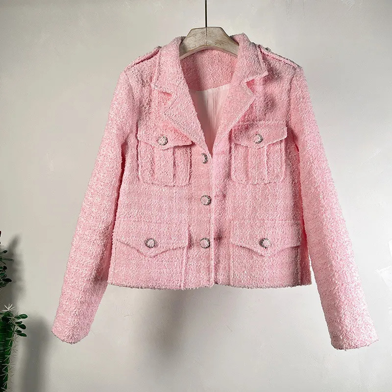 Spring and Autumn New Elegant Tweed Slim Top French Socialite Elegance Thin Long Sleeve Short Coat for Women