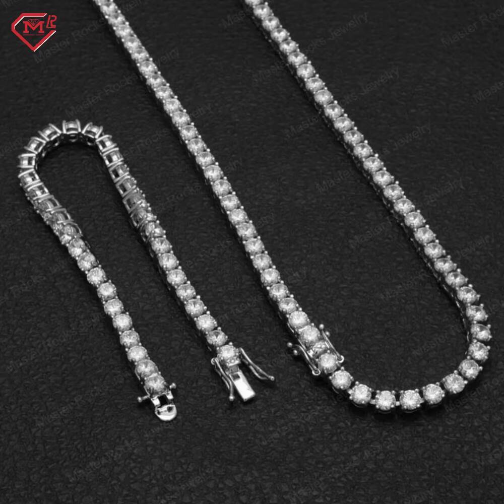 Stock 3MM 4MM Moissanite Tennis Chain Hiphop Jewelry 925 Silver Vvs Iced Out Tennis Necklaces