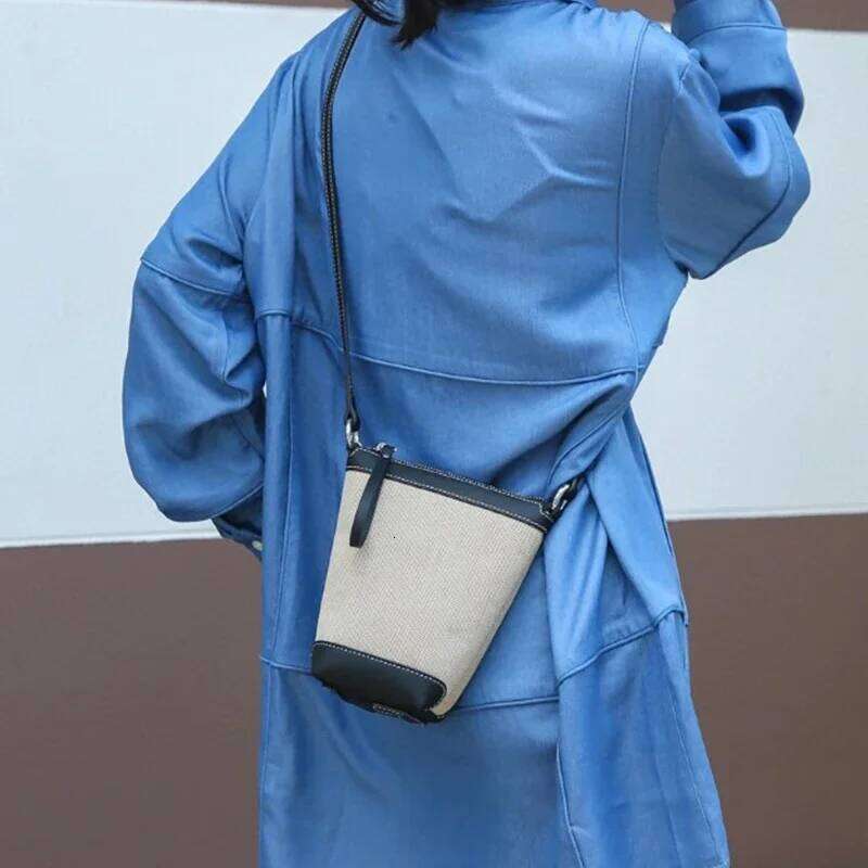 City Bag 2024 Genuine Leather Canvas Crossbody Women's Bucket Autumn Winter Ladies Designer Brand Lightweight Small Bag