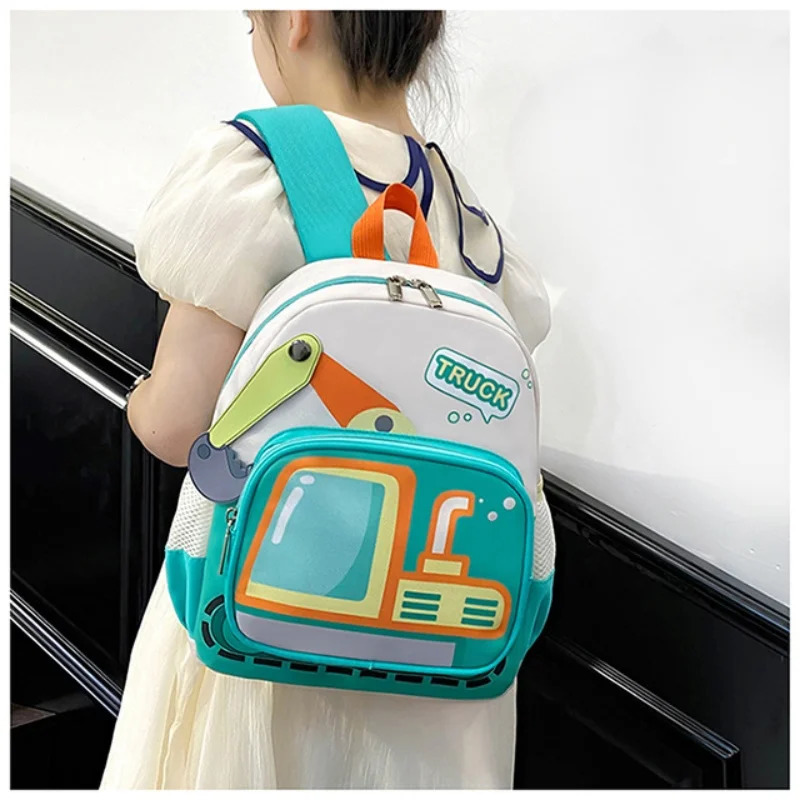 Kids Excavator Construction Theme Backpack Lightweight Durable School Bag Adjustable Straps Zipper Closure 250813