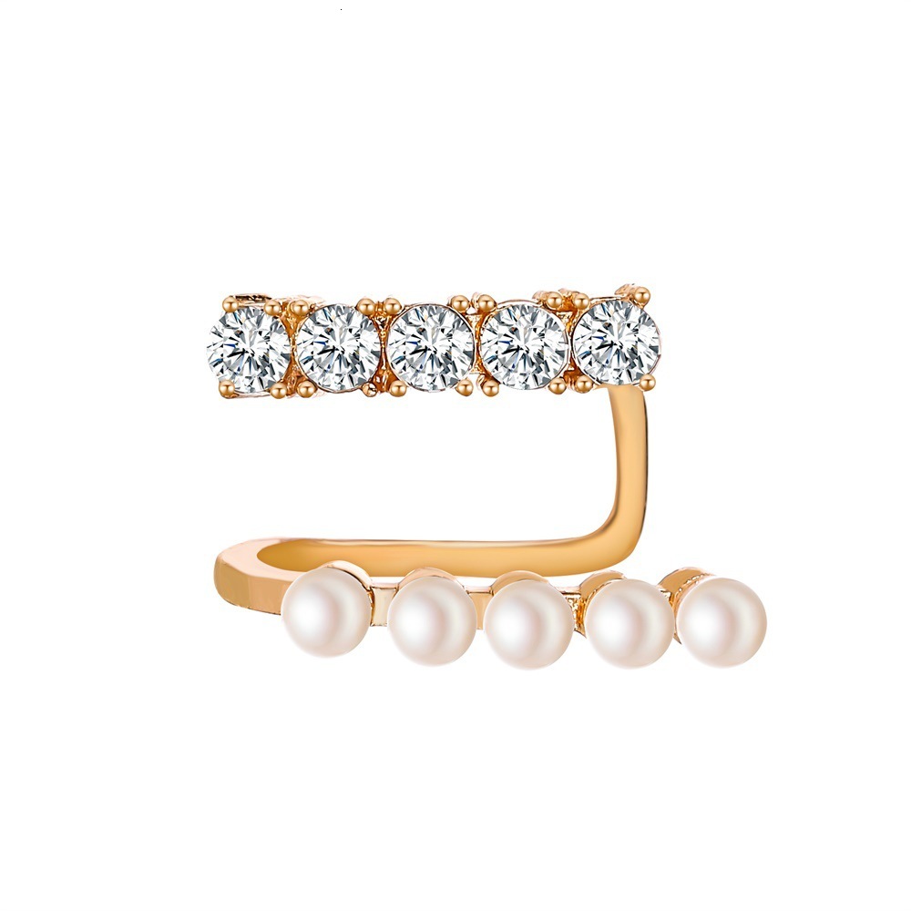 Elegant -Studded Pearl Clips For Women, French Style, Ear Cuffs, Unique New Double-Layer Earrings