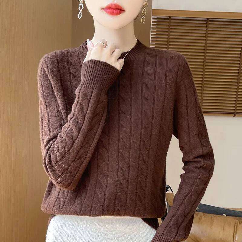 Women 100% Merino Wool Thickening Sweater O-Neck Knitted Twisted Pullover Autumn Winter Cashmere Long Sleeve Clothing Base Tops 20250809