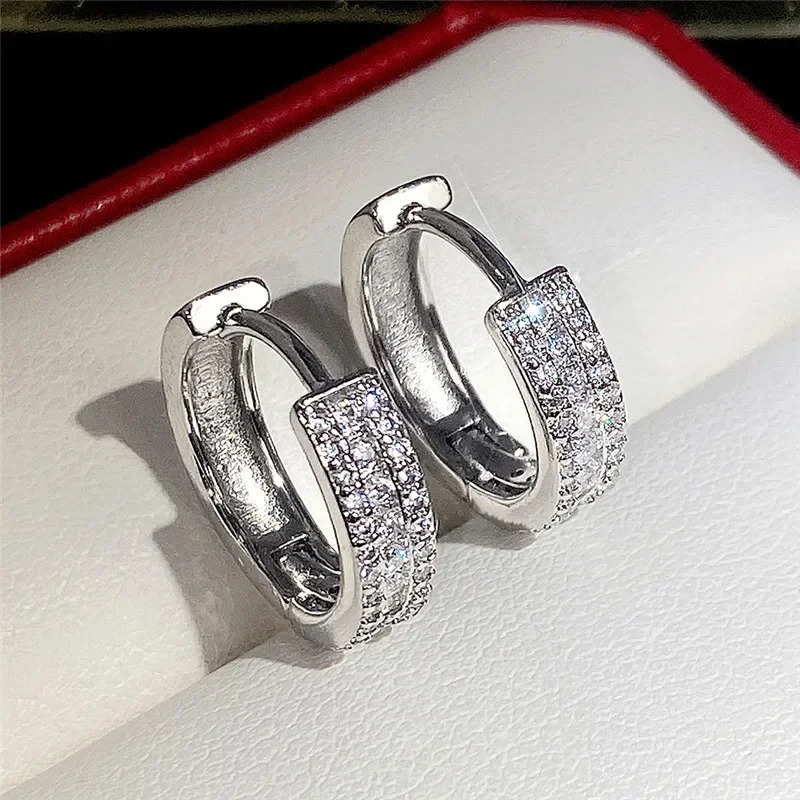 Fashion Cubic Zircon Small Hoop Earrings 925 Sterling SIlver Minimal Round Circle Hoops Earrings for Women Man Party Jewelry 250814