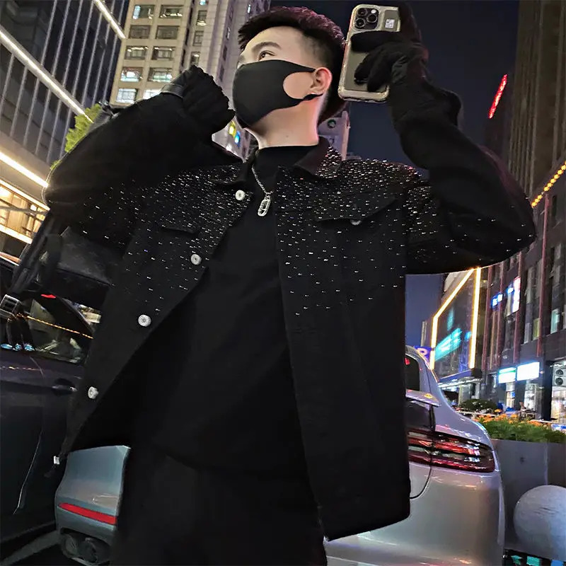Man Coat Short Rhinestones Cargo Jacket for Men Black High Quality Harajuku in Vintage Deals Korean Reviews Many Sale 250811