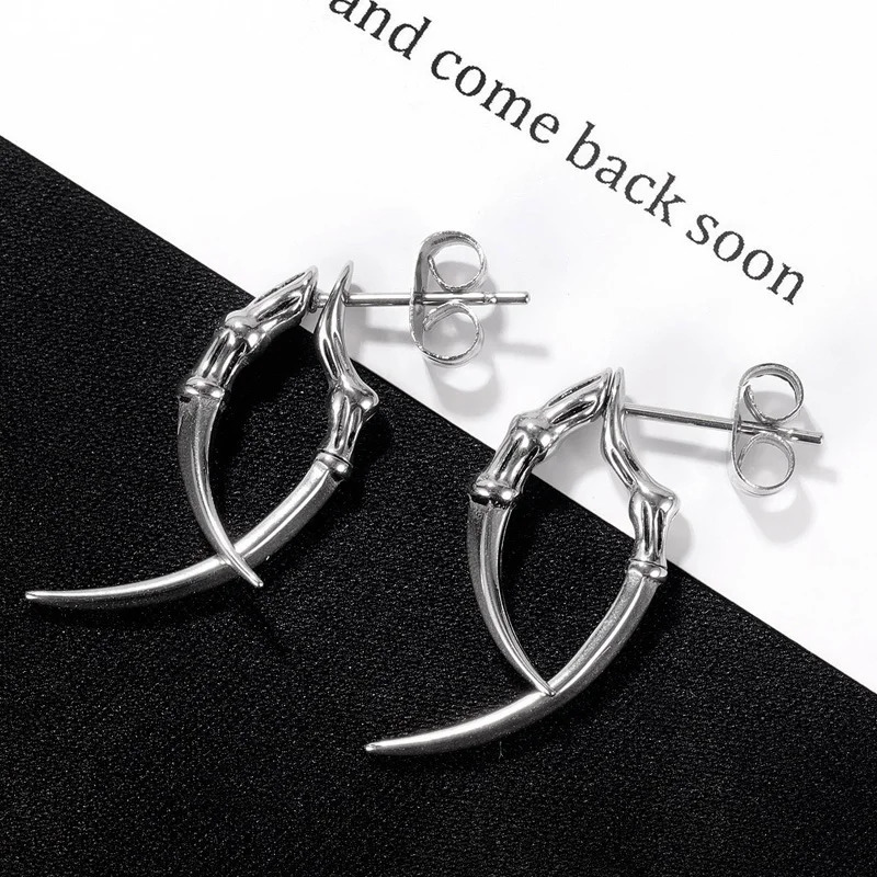 In Fashion Vintage Hip Hop Punk Silver Color Gothic Claw Ear Stud Piercing Earrings For Women Men Y2K Jewelry Accessories 250812