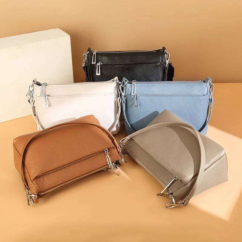 High Quality Real Cow Crossbody Tote Bag Fashion Shoulder Messenger Bags Solid Color Genuine Leather Handbags Female Sac