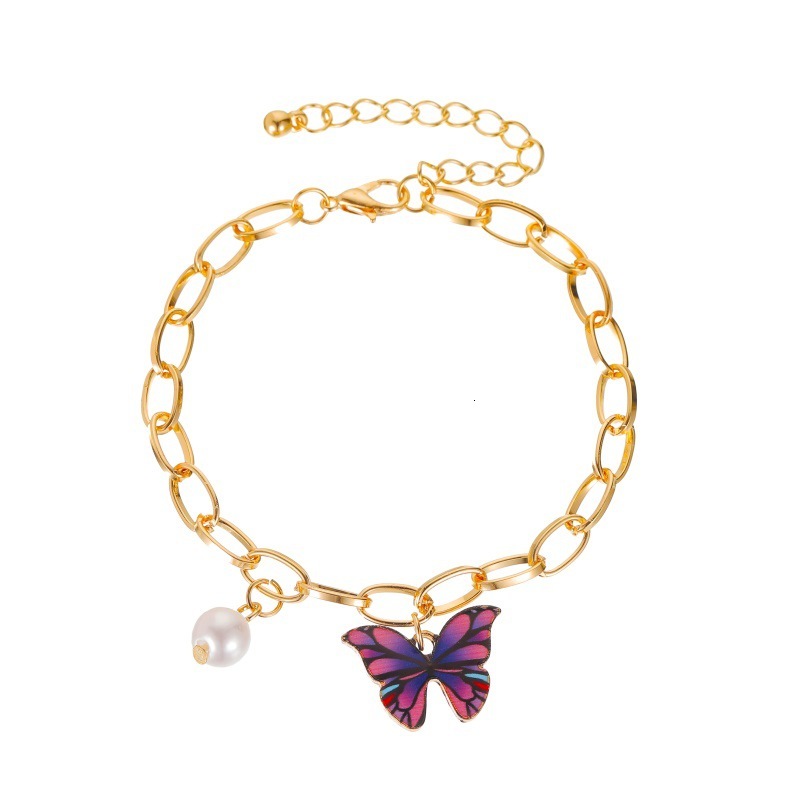 New Hand Jewelry Ins Dream Colorful Butterfly Summer Style Creative Temperament Pearl Thick Chain Bracelet