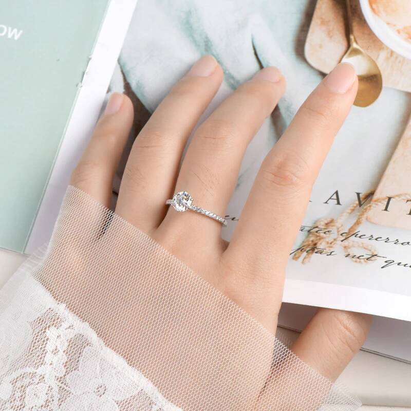Anziw 100% 925 Silver 1CT 6.5mm Round Moissanite Wedding Rings Engagement Promise Finger Ring GRA Certified Jewelry For Women